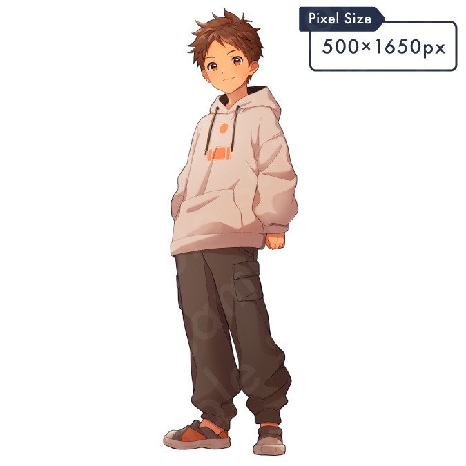 【立ち絵素材】パーカーを着た主人公風な雰囲気の茶髪少年のイラスト・現代・男の子・小学生・全身表情11種+α