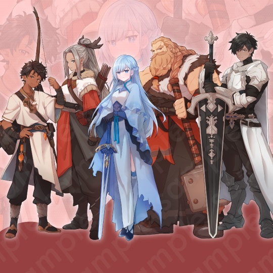 【立ち絵素材5人セット】剣士・騎士・戦士・盗賊・弓師・男女のキャラクターイラスト・ファンタジー・表情差分あり