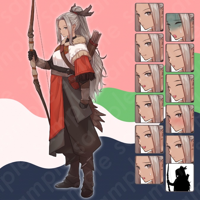 【立ち絵素材5人セット】剣士・騎士・戦士・盗賊・弓師・男女のキャラクターイラスト・ファンタジー・表情差分あり