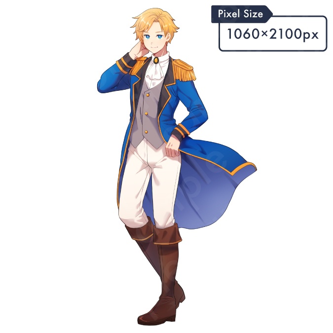 【立ち絵素材】ツンデレ王子な雰囲気の金髪碧眼男性のイラスト・ファンタジー系・貴族・全身表情11種+α