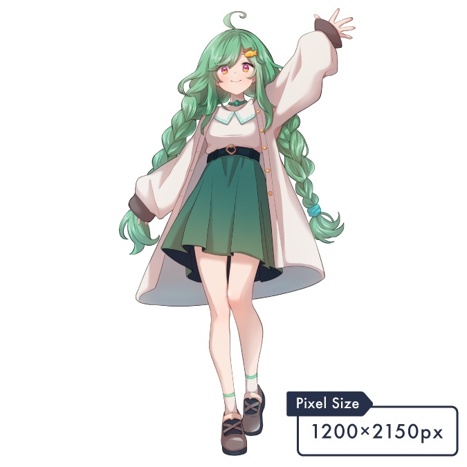 【無料立ち絵素材】明るく天真爛漫な雰囲気の緑髪の女の子のイラスト・現代・10代女性・中学生・高校生・全身表情5種+α