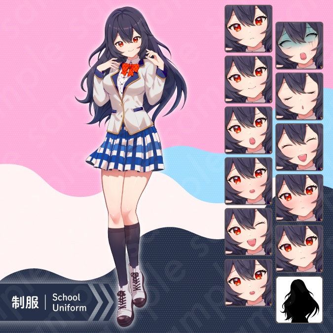 【立ち絵素材】藤宮 麗奈 - 優等生でリーダーシップのある黒髪女子高校生のイラスト・現代・10代・水着姿・私服姿・全身表情11種+α