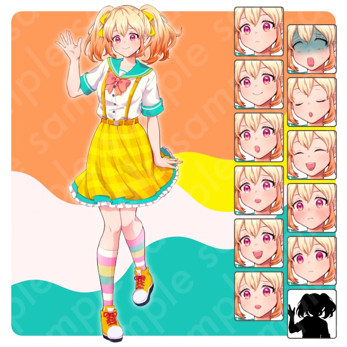 【1点限定:立ち絵素材】明るい雰囲気の金髪ツインテールの女子中学生のイラスト・セーラー服・10代・全身表情11種+α