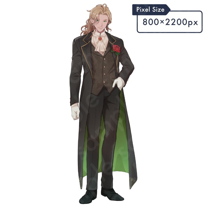 【立ち絵素材】麗しい雰囲気の金髪貴族風男性のイラスト・吸血鬼・悪役・ファンタジー系・全身表情11種+α