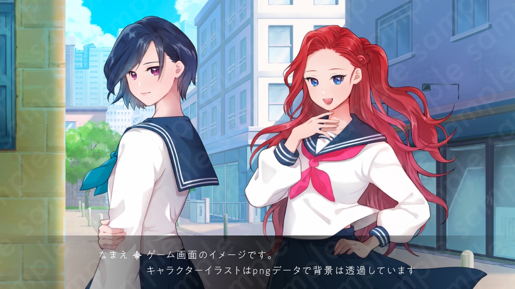 【立ち絵素材】クールで落ち着いた雰囲気の紺髪セーラー服女子のイラスト・高校生・全身表情12種+α