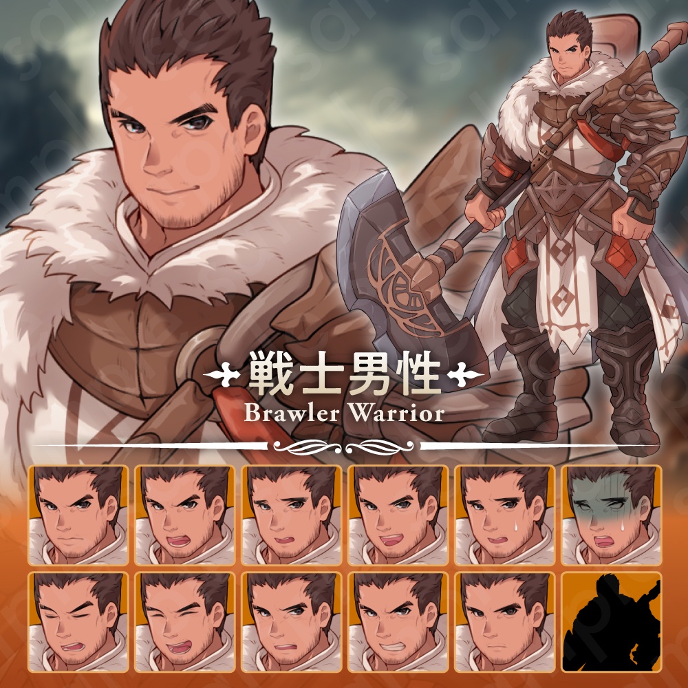 【立ち絵素材】豪快な赤甲冑の戦士・頼れる兄貴分・ファンタジー全身＋表情12種＋α