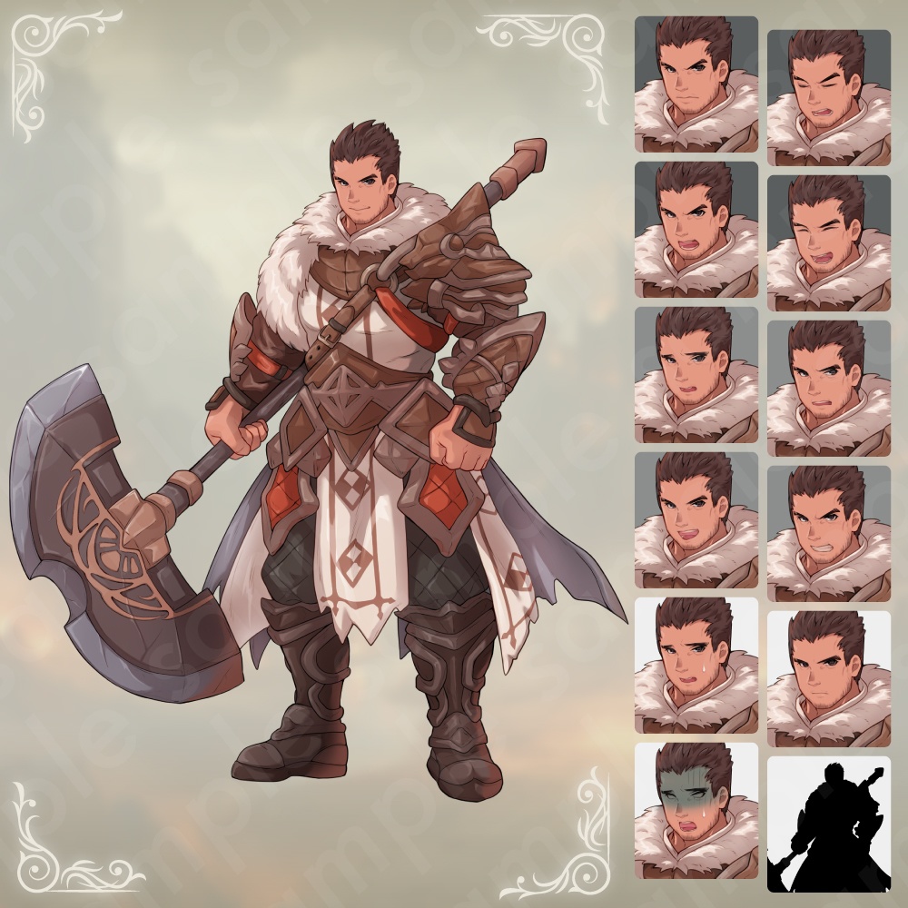 【ファンタジーキャラクターセット Vol.1 冒険者編】冒険者・弓使い・戦士・僧侶・アサシンの立ち絵素材5人セット・表情差分あり