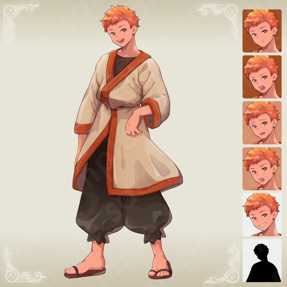 【ファンタジーモブキャラセット Vol.2 村の住人編】村人・商人・店主・子どもの立ち絵素材5人セット・表情差分あり