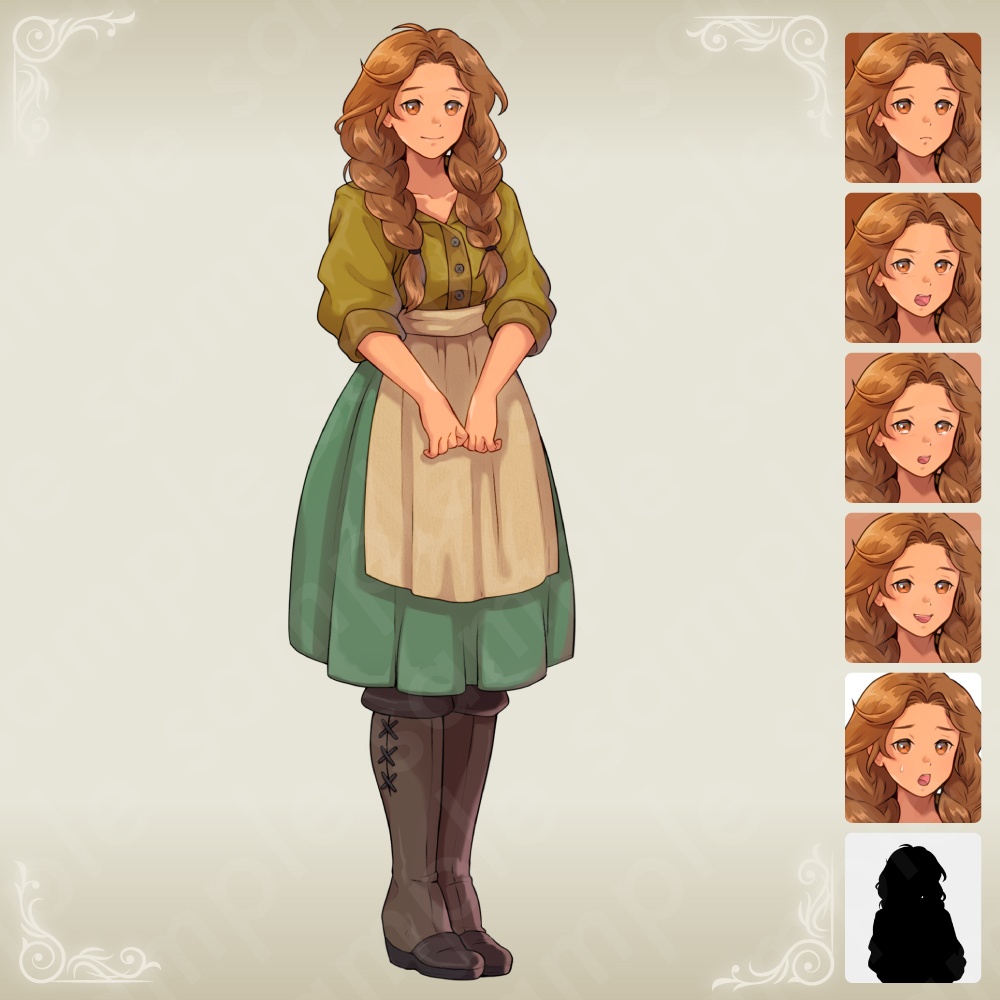 【ファンタジーモブキャラセット Vol.2 村の住人編】村人・商人・店主・子どもの立ち絵素材5人セット・表情差分あり