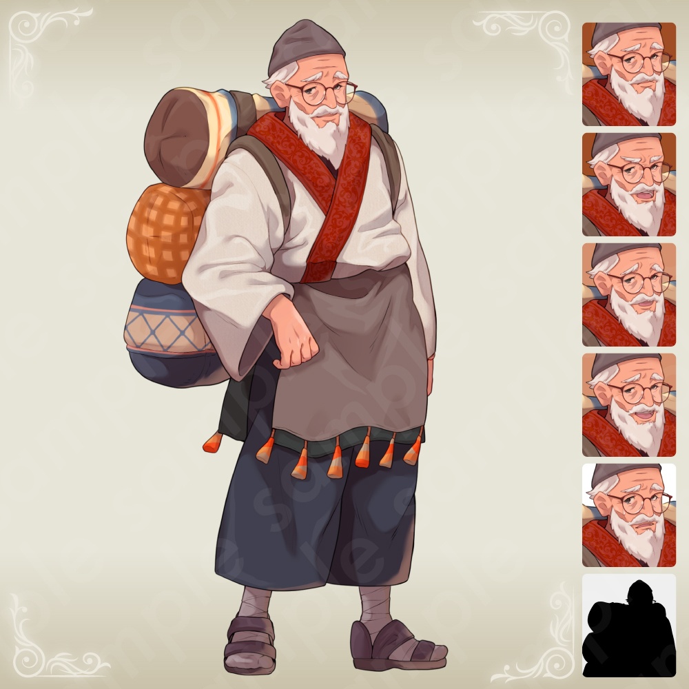 【ファンタジーモブキャラセット Vol.2 村の住人編】村人・商人・店主・子どもの立ち絵素材5人セット・表情差分あり