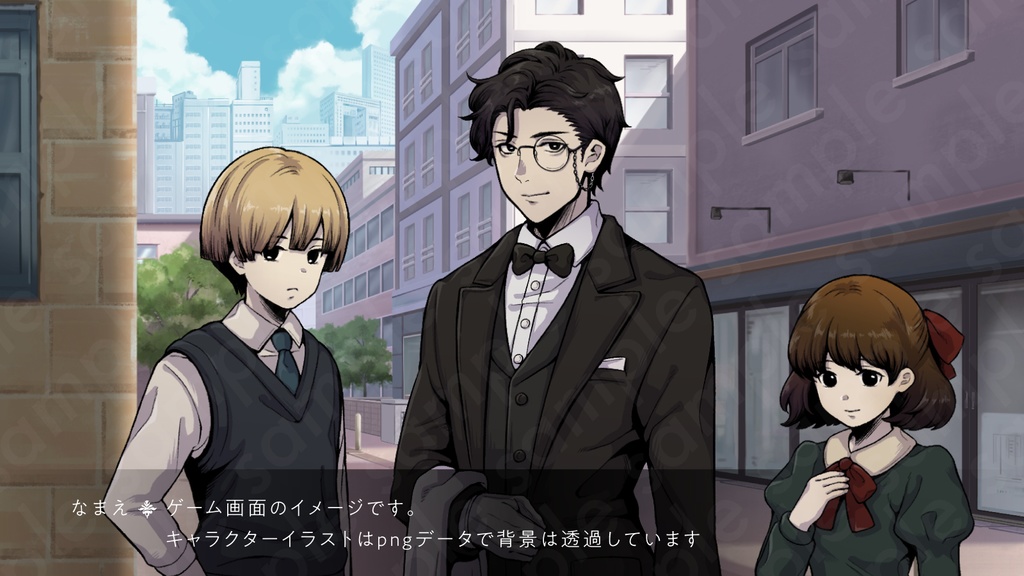 【ペン画立ち絵素材】洋館ミステリーキャラクターVol.2|メイド・執事・探偵・少年・少女キャラ5体(表情差分あり)