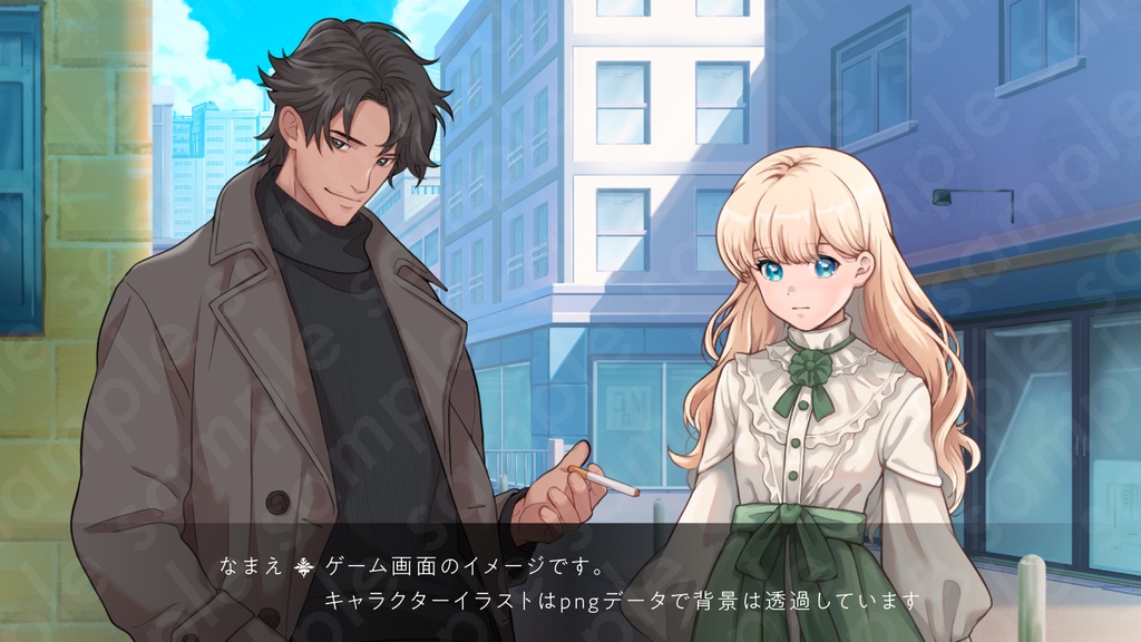 【立ち絵素材】お嬢様風の金髪ロング少女キャラクター・白と緑のワンピース・表情12種+α