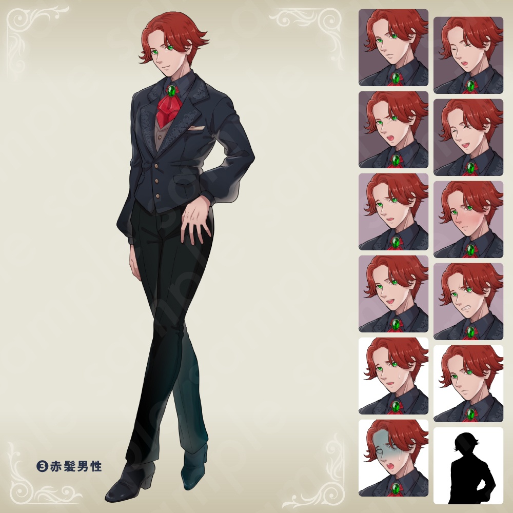 【立ち絵素材】ファンタジー貴族風の男性キャラ・表情13種×5種髪型