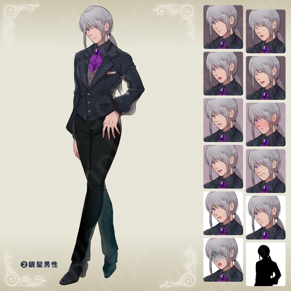 【立ち絵素材】ファンタジー貴族風の男性キャラ・表情13種×5種髪型