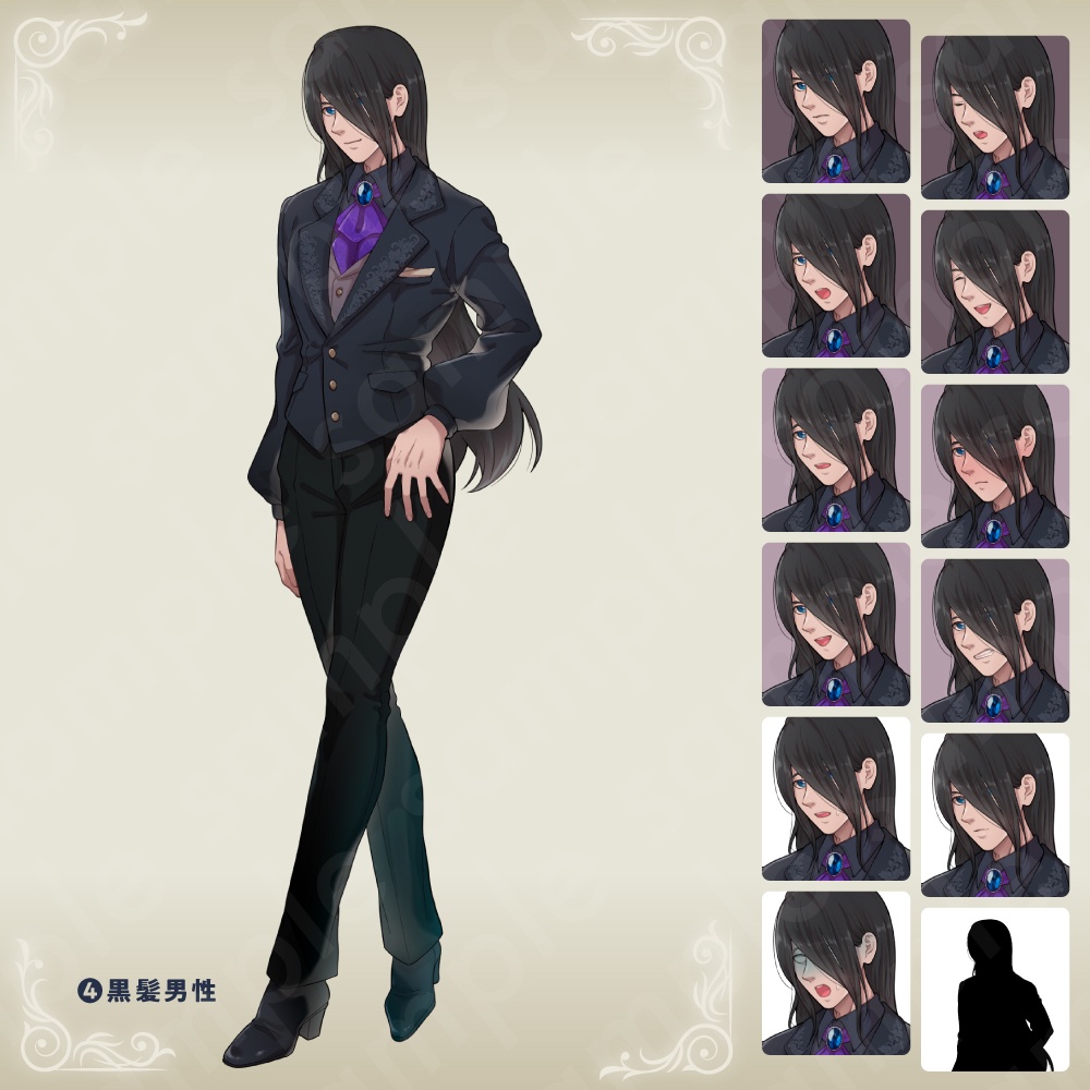 【立ち絵素材】ファンタジー貴族風の男性キャラ・表情13種×5種髪型