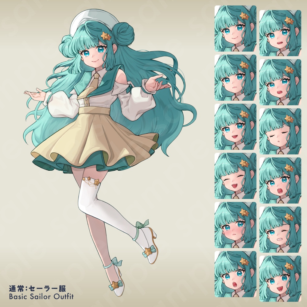 【立ち絵素材】明るく愛らしい占術師風の女性キャラクター・水色髪・演出3スタイル・表情12種