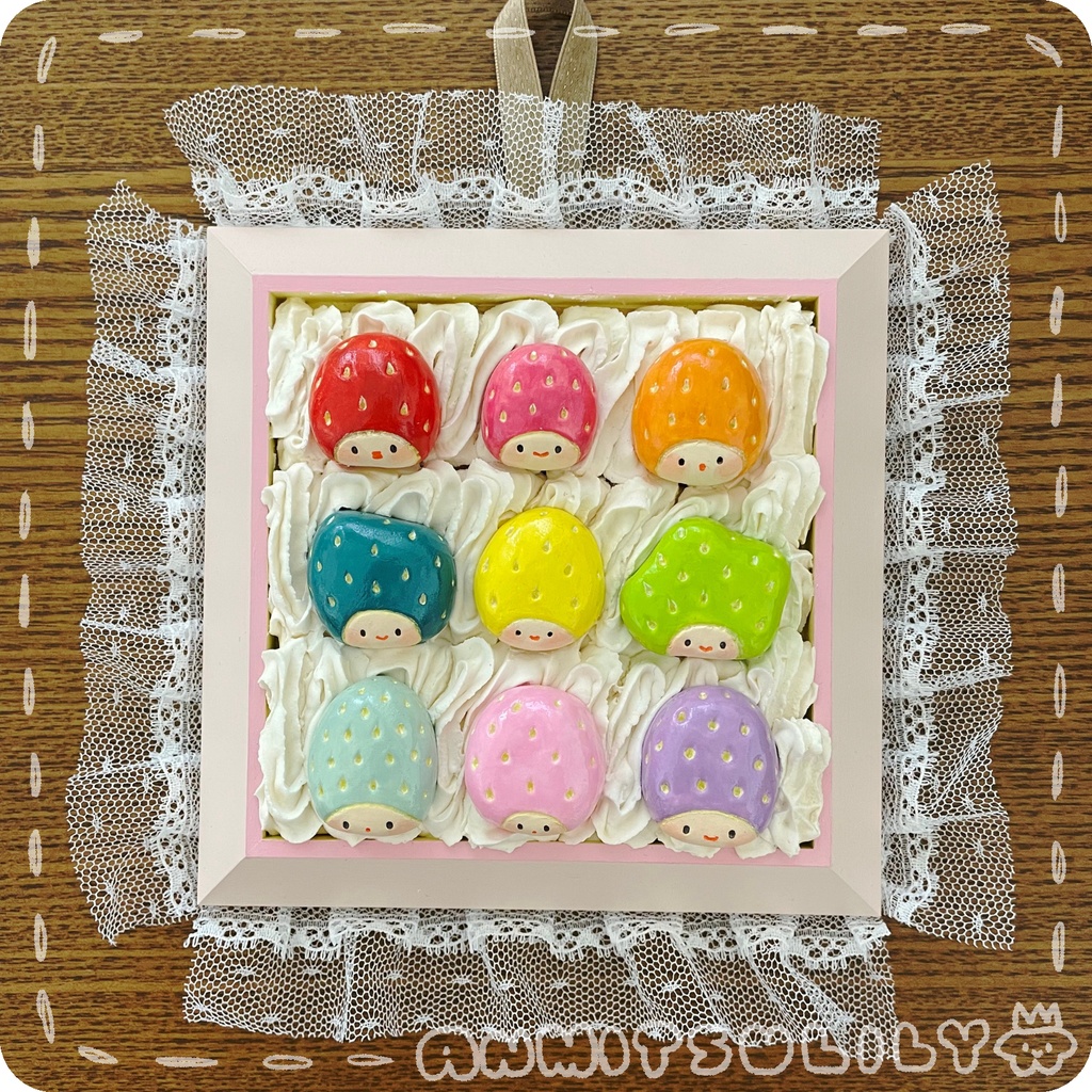 【一点物アート】カラフルいちごちゃんフレーム