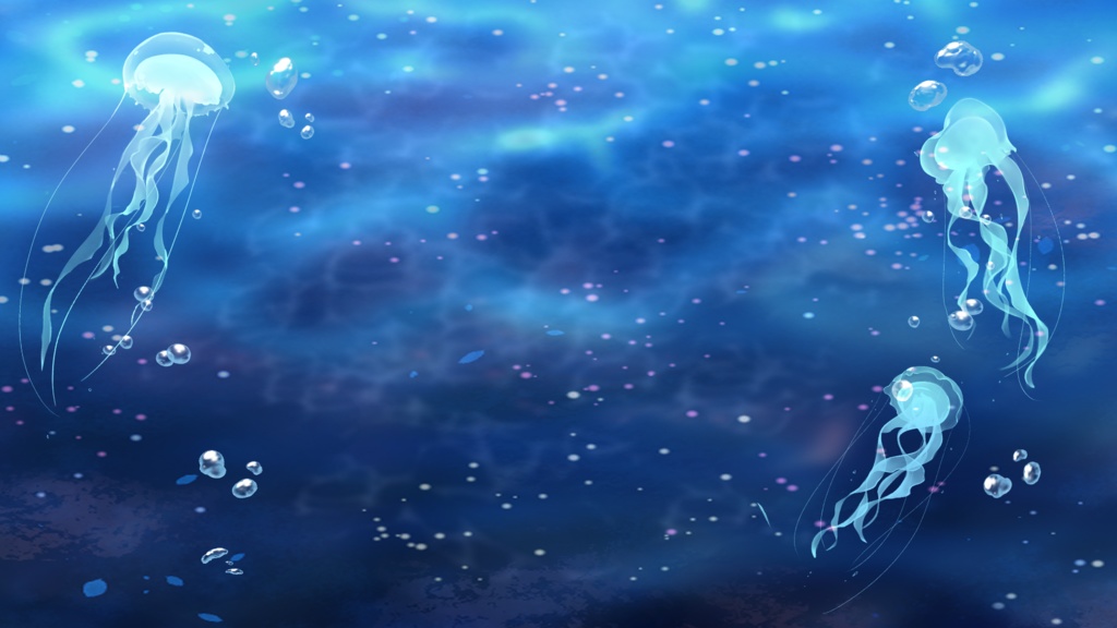 【素材配布】クラゲが泳ぐ水中背景【無料】