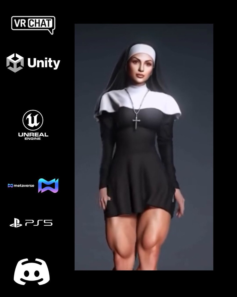 ✝️💪 Sister Valeria — Elite Fitness Nun (Premium Female Avatar) 🎮 VRChat | Unity | Unreal Engine | Metaverse Ready