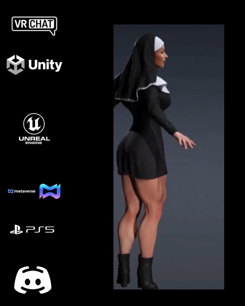 ✝️💪 Sister Valeria — Elite Fitness Nun (Premium Female Avatar) 🎮 VRChat | Unity | Unreal Engine | Metaverse Ready
