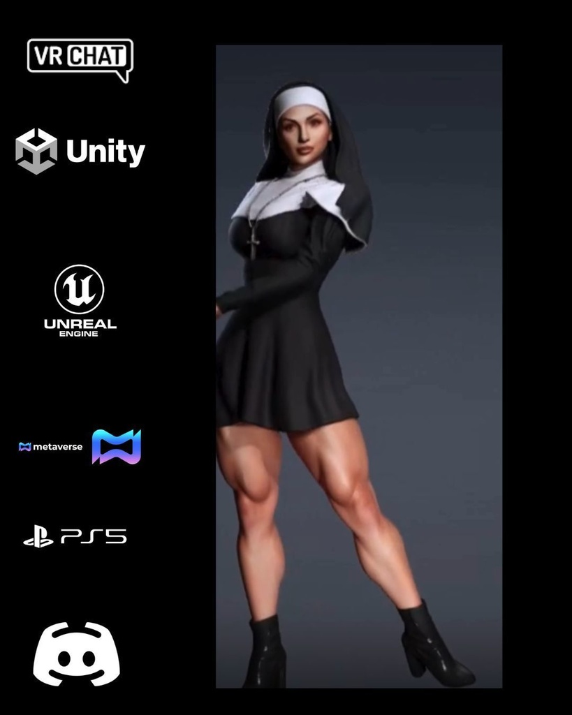 ✝️💪 Sister Valeria — Elite Fitness Nun (Premium Female Avatar) 🎮 VRChat | Unity | Unreal Engine | Metaverse Ready