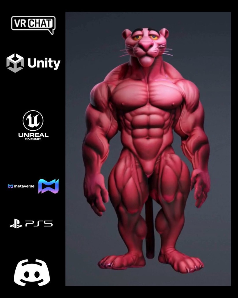 🐾🔥 Crimson Fang — Apex Panther Warrior (Premium Beast Avatar) 🎮 VRChat | Unity | Unreal Engine | Metaverse Ready