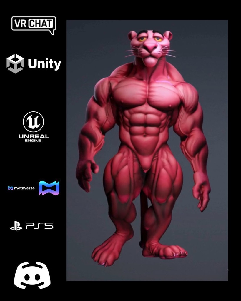 🐾🔥 Crimson Fang — Apex Panther Warrior (Premium Beast Avatar) 🎮 VRChat | Unity | Unreal Engine | Metaverse Ready