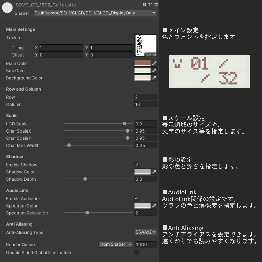VRChat向け仮想キャラクタ液晶シェーダ SD-VCLCD