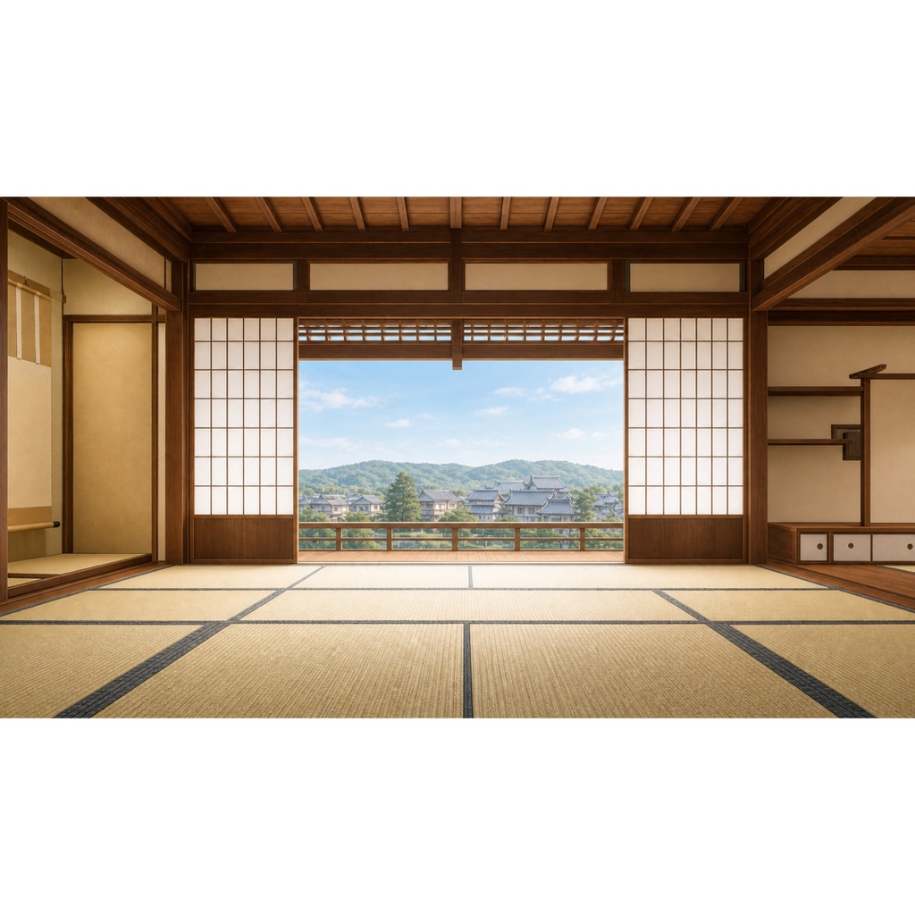 【VTuber配信用素材】夜桜の和室背景&前景ローテーブルセット