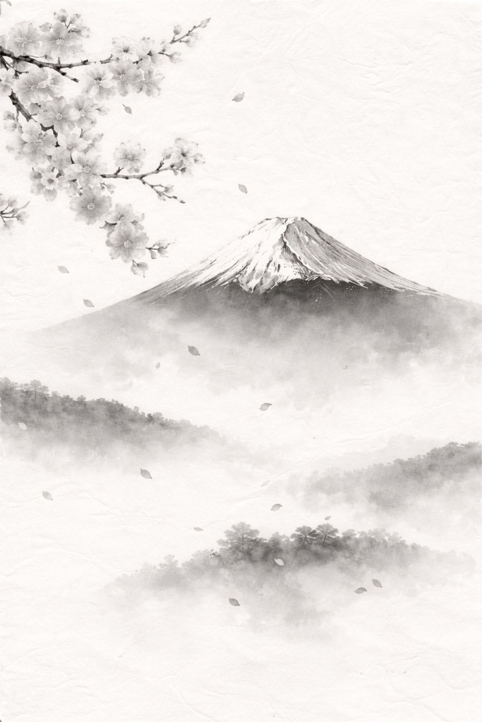 富士山 - Mount Fuji -【水墨画/Ink Wash Painting】Digital Art