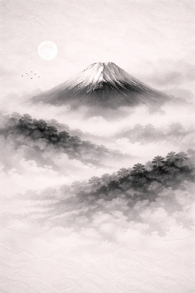 富士山 - Mount Fuji -【水墨画/Ink Wash Painting】Digital Art