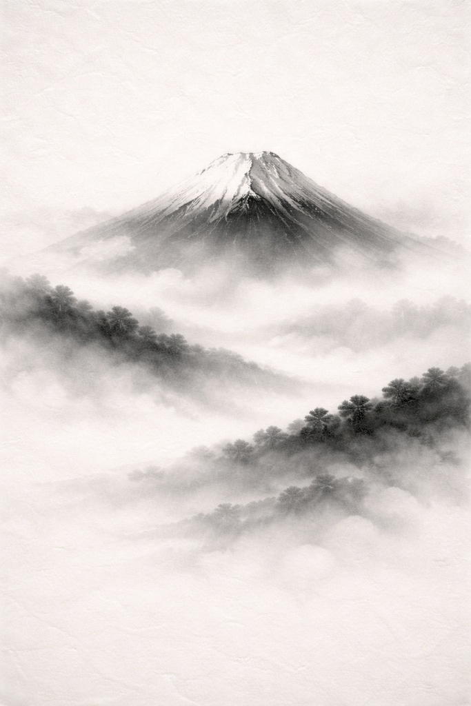 富士山 - Mount Fuji -【水墨画/Ink Wash Painting】Digital Art