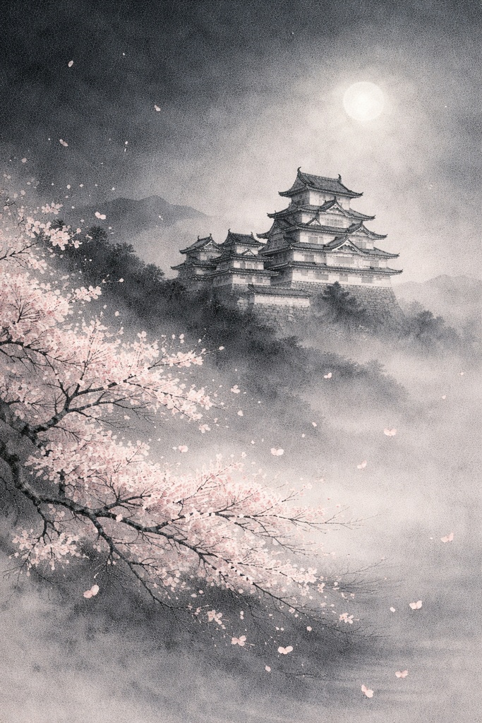 【AIアート3枚セット】日本の象徴・水墨画シリーズ（姫路城）Sumi-e Series (Himeji Castle）