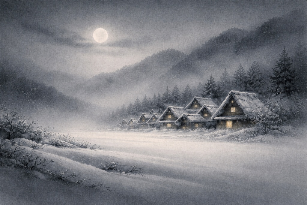 静寂の余白 ― 白川郷 水墨画三部作 / Silence in Negative Space — Shirakawa-go Sumi-e Trilogy