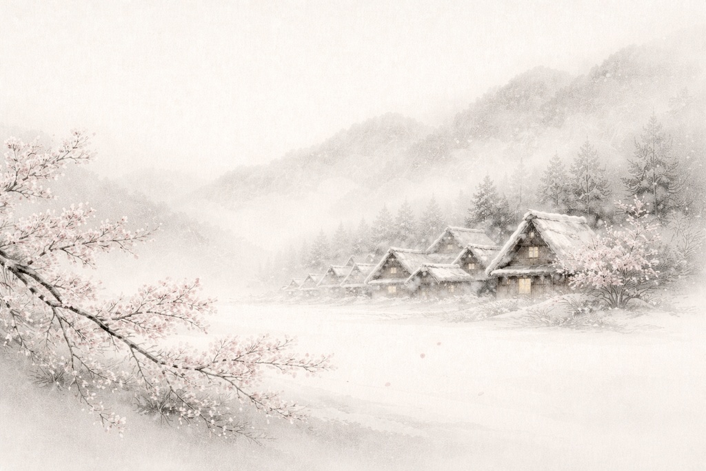 静寂の余白 ― 白川郷 水墨画三部作 / Silence in Negative Space — Shirakawa-go Sumi-e Trilogy