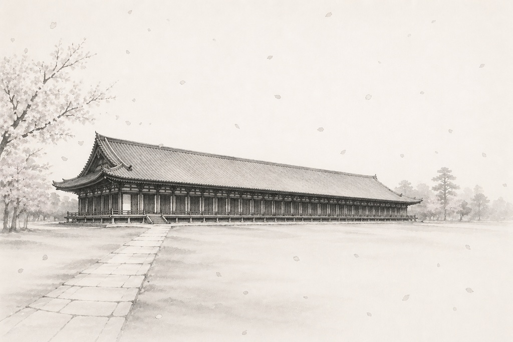 静寂の連なり — 三十三間堂 水墨画三部作  /  Rhythm of Stillness — Sanjusangendo Sumi-e Triptych