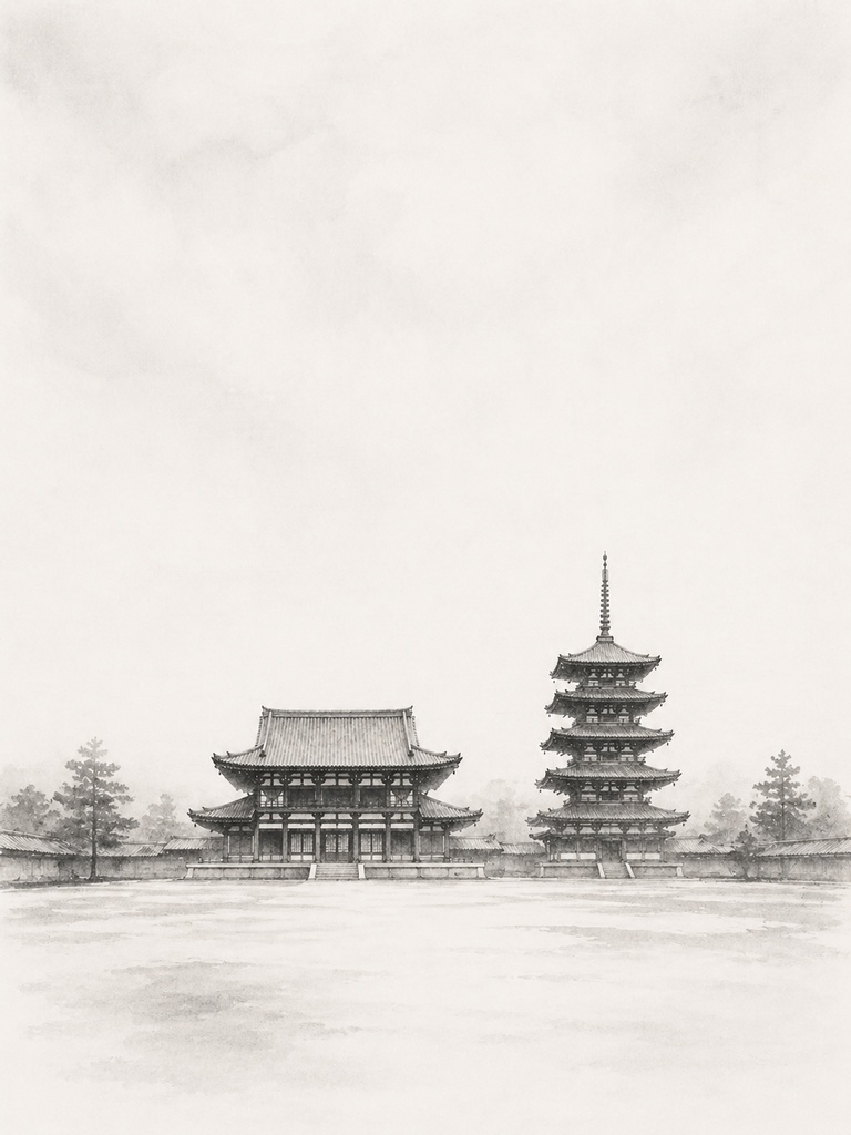 静寂のかたち ― 法隆寺 水墨画三景 / Form of Silence — Horyu-ji Sumi-e Trilogy