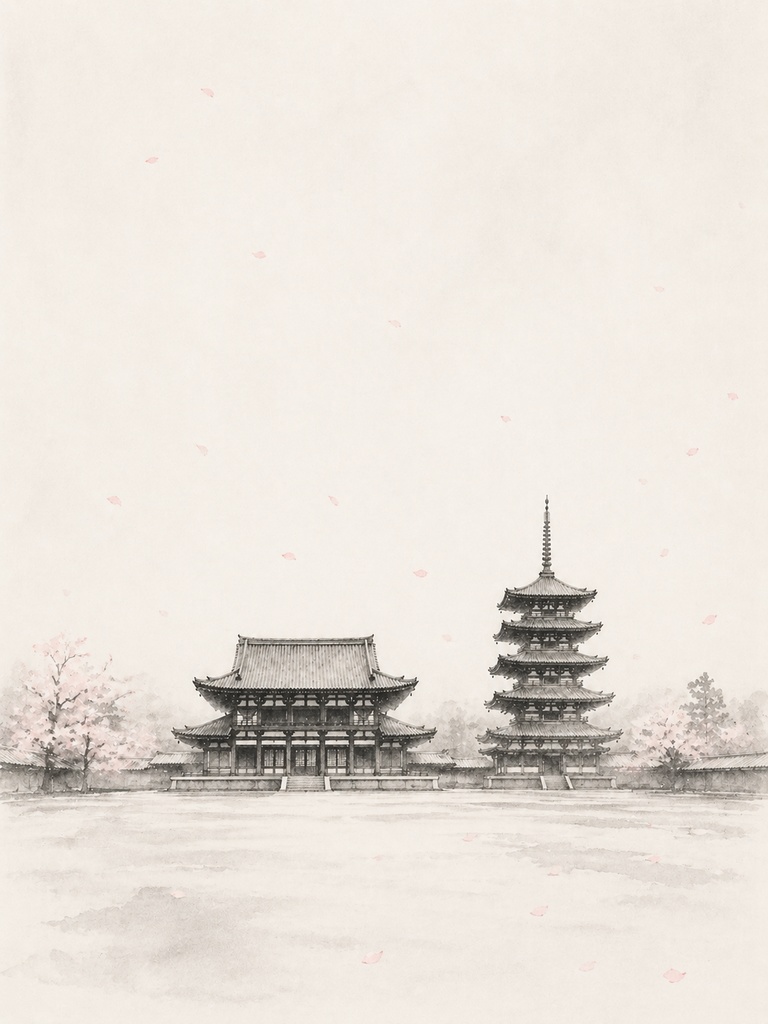 静寂のかたち ― 法隆寺 水墨画三景 / Form of Silence — Horyu-ji Sumi-e Trilogy