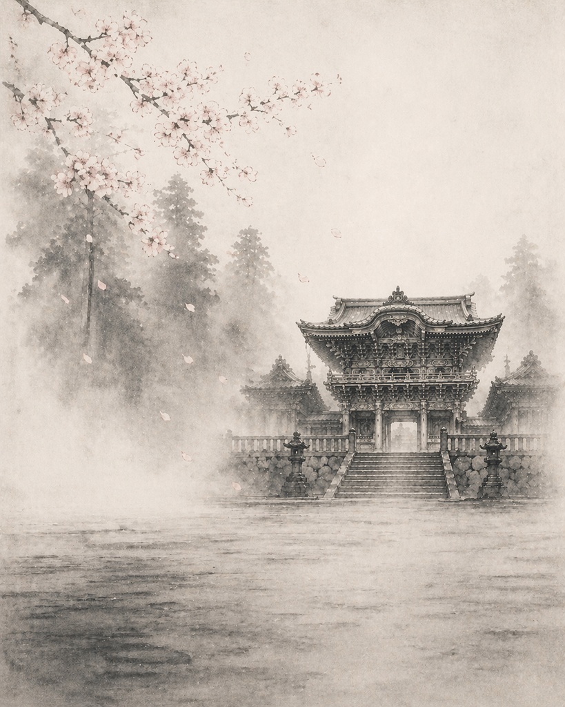 静寂の余白 ― 日光東照宮 水墨画三部作 / Silence in Space — Nikko Toshogu Sumi-e Triptych