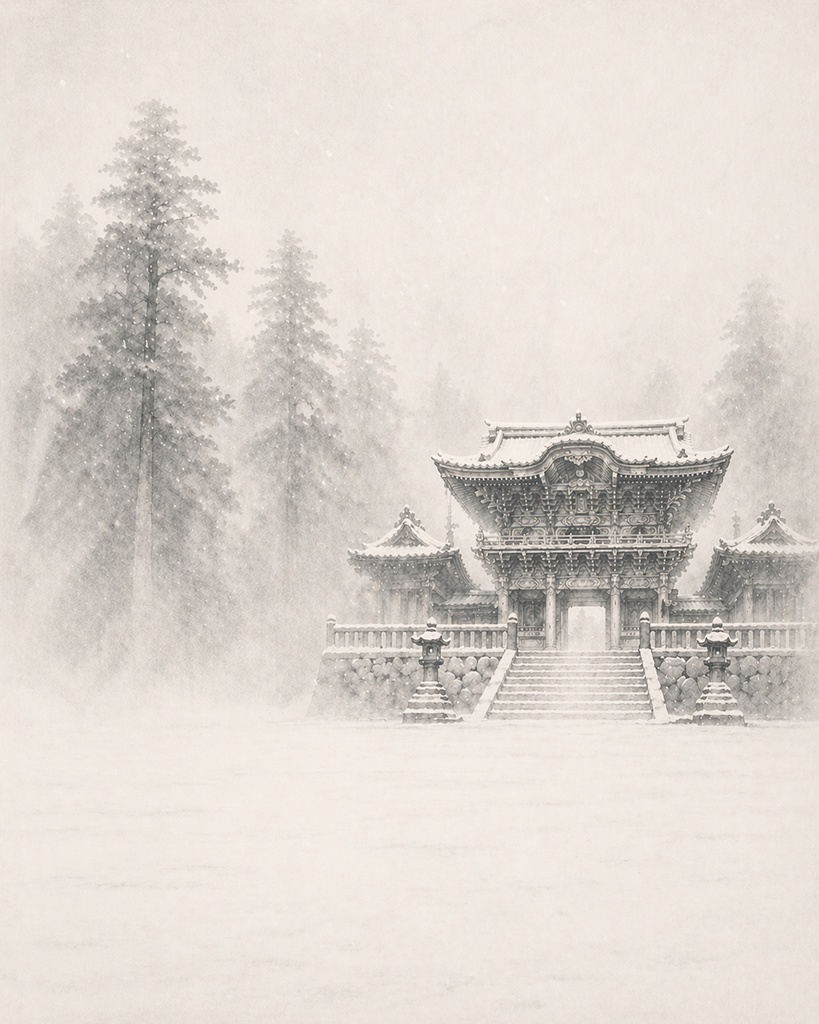 静寂の余白 ― 日光東照宮 水墨画三部作 / Silence in Space — Nikko Toshogu Sumi-e Triptych