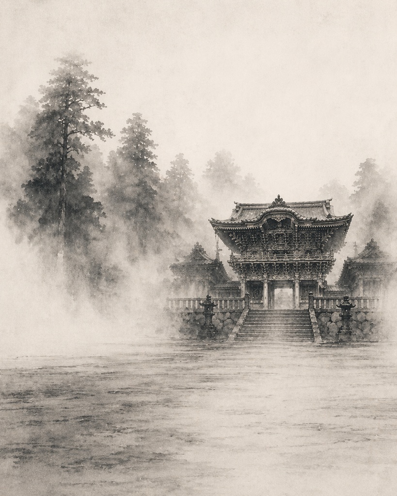 静寂の余白 ― 日光東照宮 水墨画三部作 / Silence in Space — Nikko Toshogu Sumi-e Triptych
