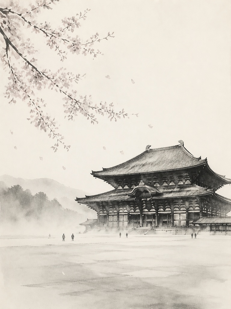 東大寺 ― 静寂の三景（白・桜・月） /  Todai-ji — Three Visions of Stillness (Silence / Sakura / Moon)