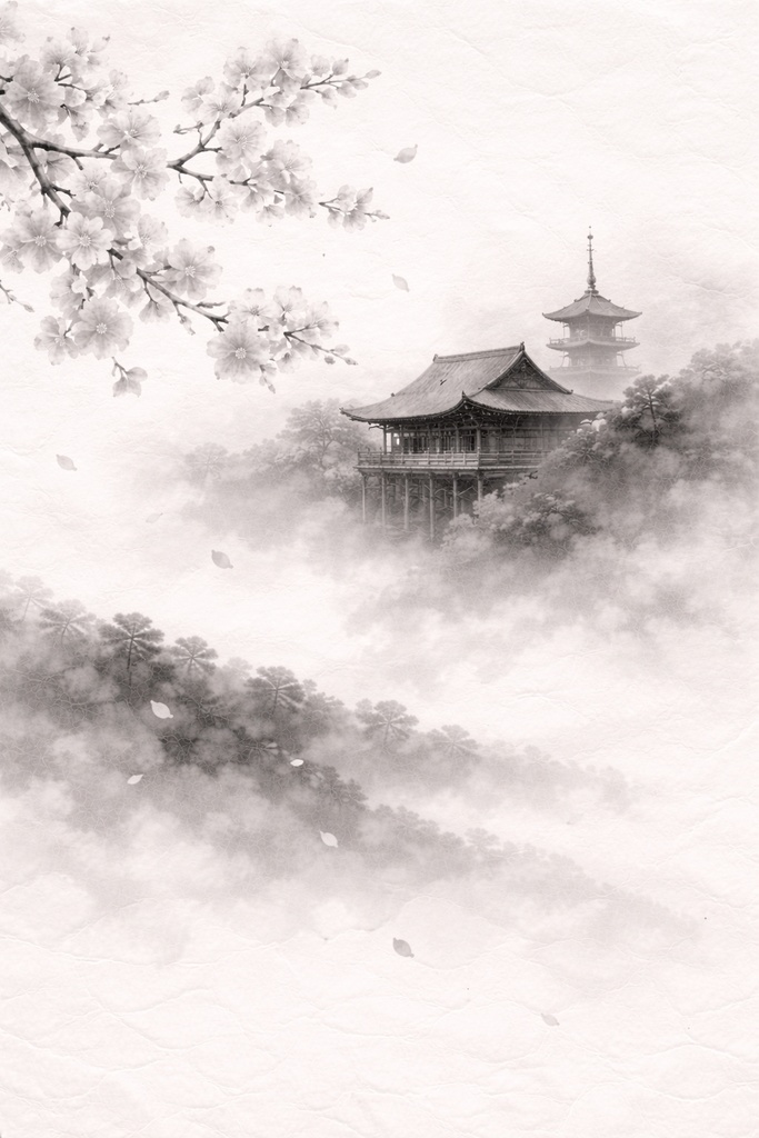 静寂の層 — 清水寺 水墨三部作 /  Layers of Silence — Kiyomizu-dera Sumi-e Triptych