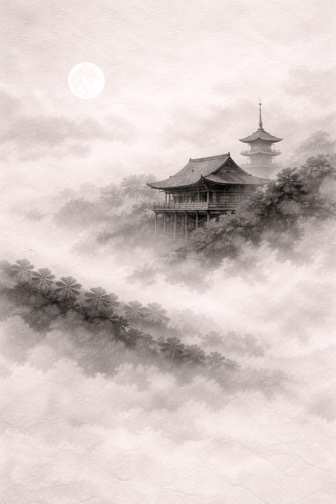 静寂の層 — 清水寺 水墨三部作 / Layers of Silence — Kiyomizu-dera Sumi-e Triptych