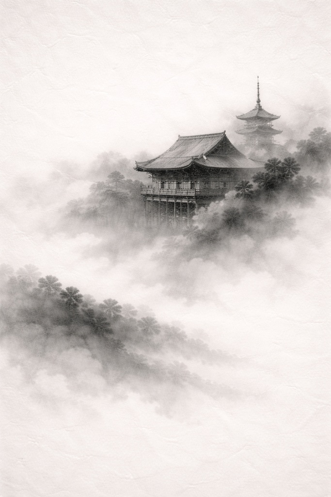 静寂の層 — 清水寺 水墨三部作 / Layers of Silence — Kiyomizu-dera Sumi-e Triptych