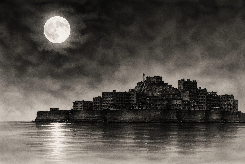 軍艦島 水墨画四景|静寂・月夜・嵐・霧 / Gunkanjima Sumi-e Collection | Silence, Moonlight, Storm, Mist