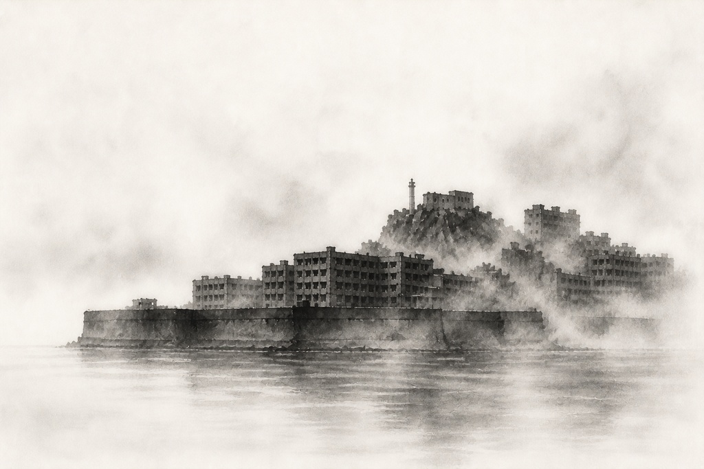 軍艦島 水墨画四景｜静寂・月夜・嵐・霧  /  Gunkanjima Sumi-e Collection | Silence, Moonlight, Storm, Mist
