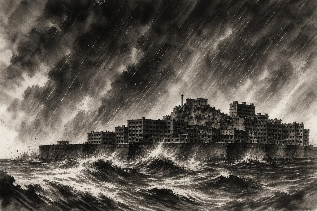 軍艦島 水墨画四景|静寂・月夜・嵐・霧 / Gunkanjima Sumi-e Collection | Silence, Moonlight, Storm, Mist