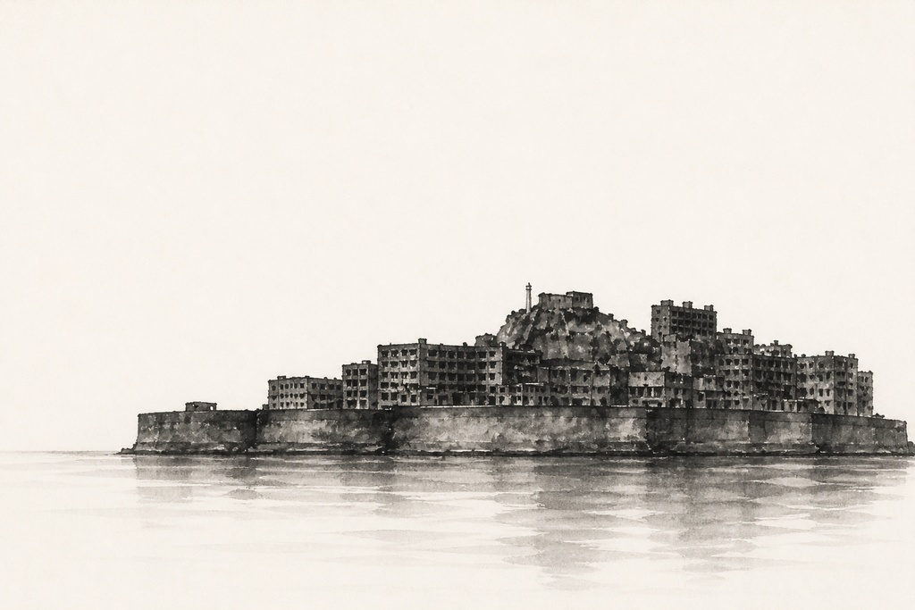 軍艦島 水墨画四景|静寂・月夜・嵐・霧 / Gunkanjima Sumi-e Collection | Silence, Moonlight, Storm, Mist