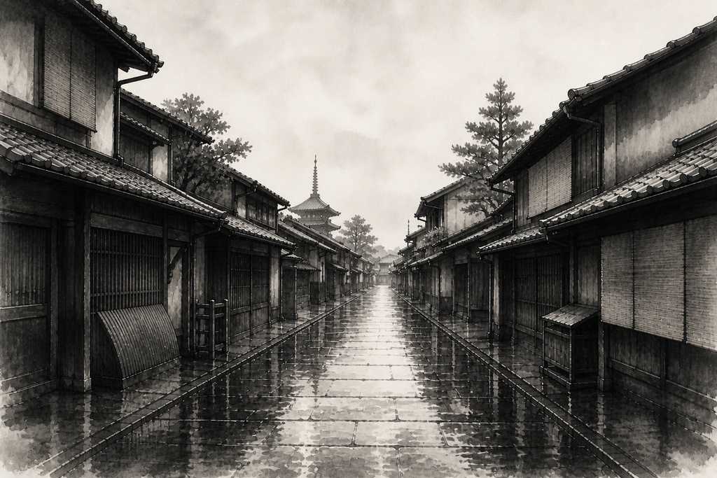 祇園・静寂の水墨画コレクション|月・霧・桜・雨(高解像度) / Gion Sumi-e Collection — Moon, Mist, Sakura & Rain (High Resolution)